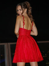 Cheap Lace Red Short V Neck Homecoming Dresses Sleeveless MyChicDress